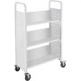 Carro de libros VEVOR blanco con tres estantes y cuatro ruedas giratorias.