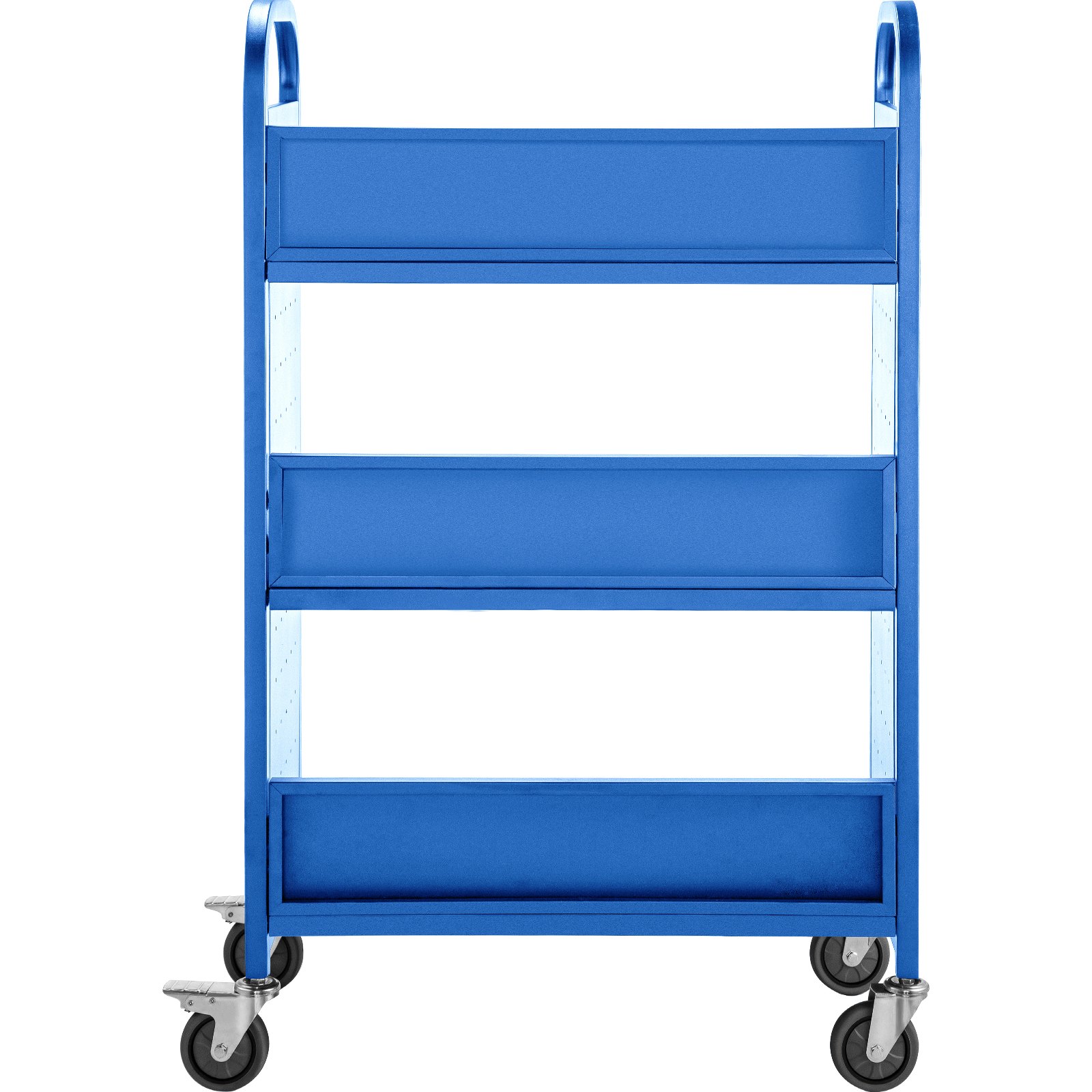 Carrito para libros Carrito para biblioteca de 200 lb con estantes inclinados en forma de V de un solo lado en azul