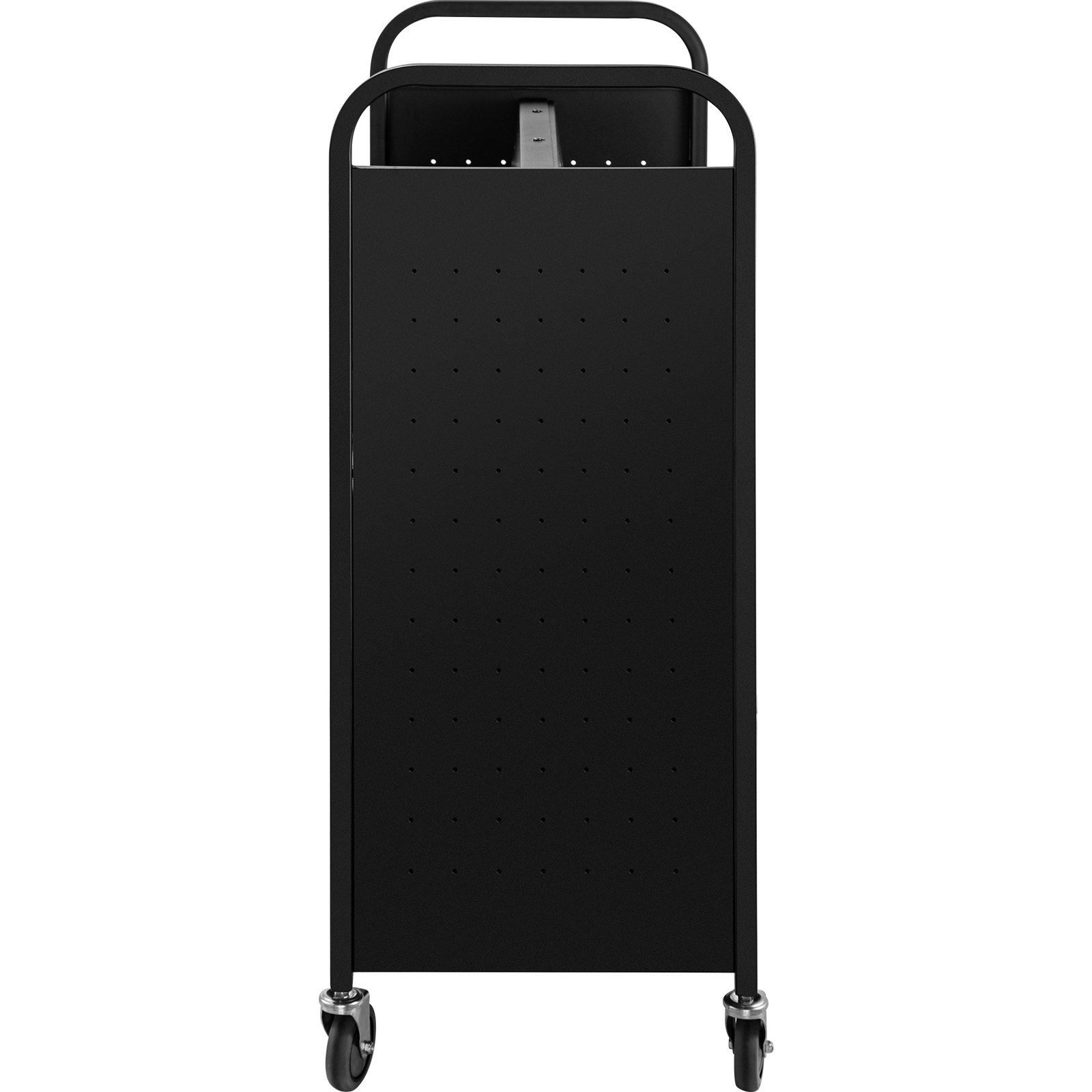 Carro de libros VEVOR negro con panel perforado y ruedas giratorias.