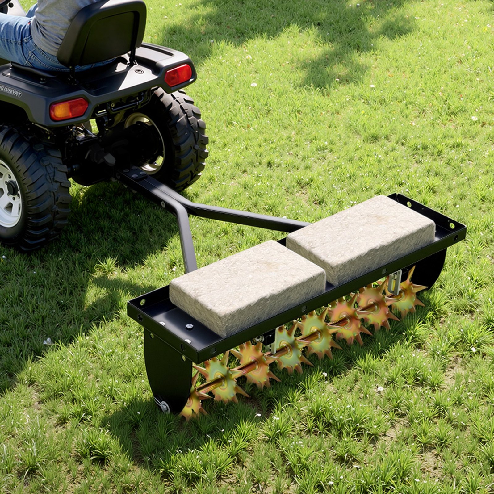 VEVOR Aireador de Césped Remolcado con Asiento, Marco de Acero Reforzado, 82 cm de Ancho, Soporta 45 kg, Profundidad 5 cm, Compatible con Tractores Cortacéspedes y Cortacésped, para Jardín Compactados