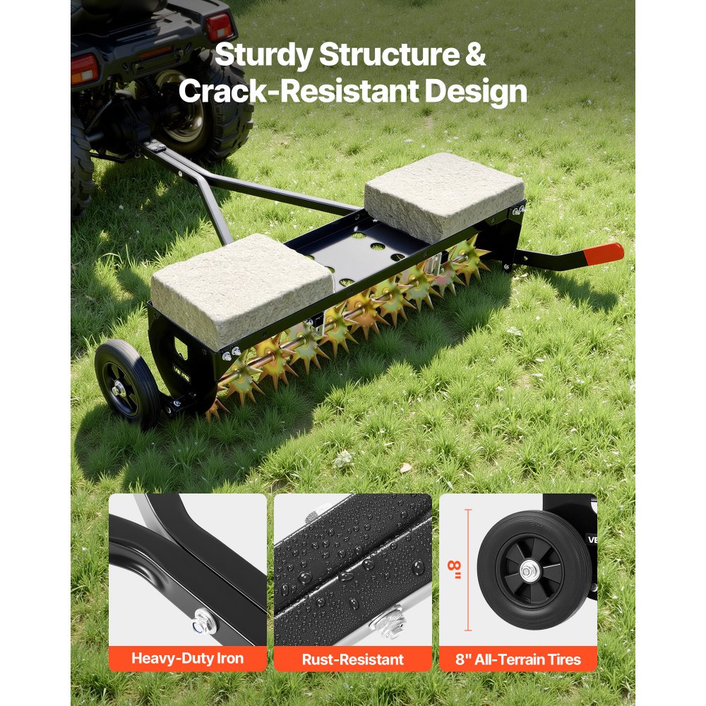 VEVOR Aireador de Césped Remolcado con Asiento y Ruedas, Acero Reforzado, 1 m de Ancho, Profundidad 5 cm, Soporta 54 kg, Compatible con Tractores Cortacésped y Cortacéspedes, para Compactados Jardín
