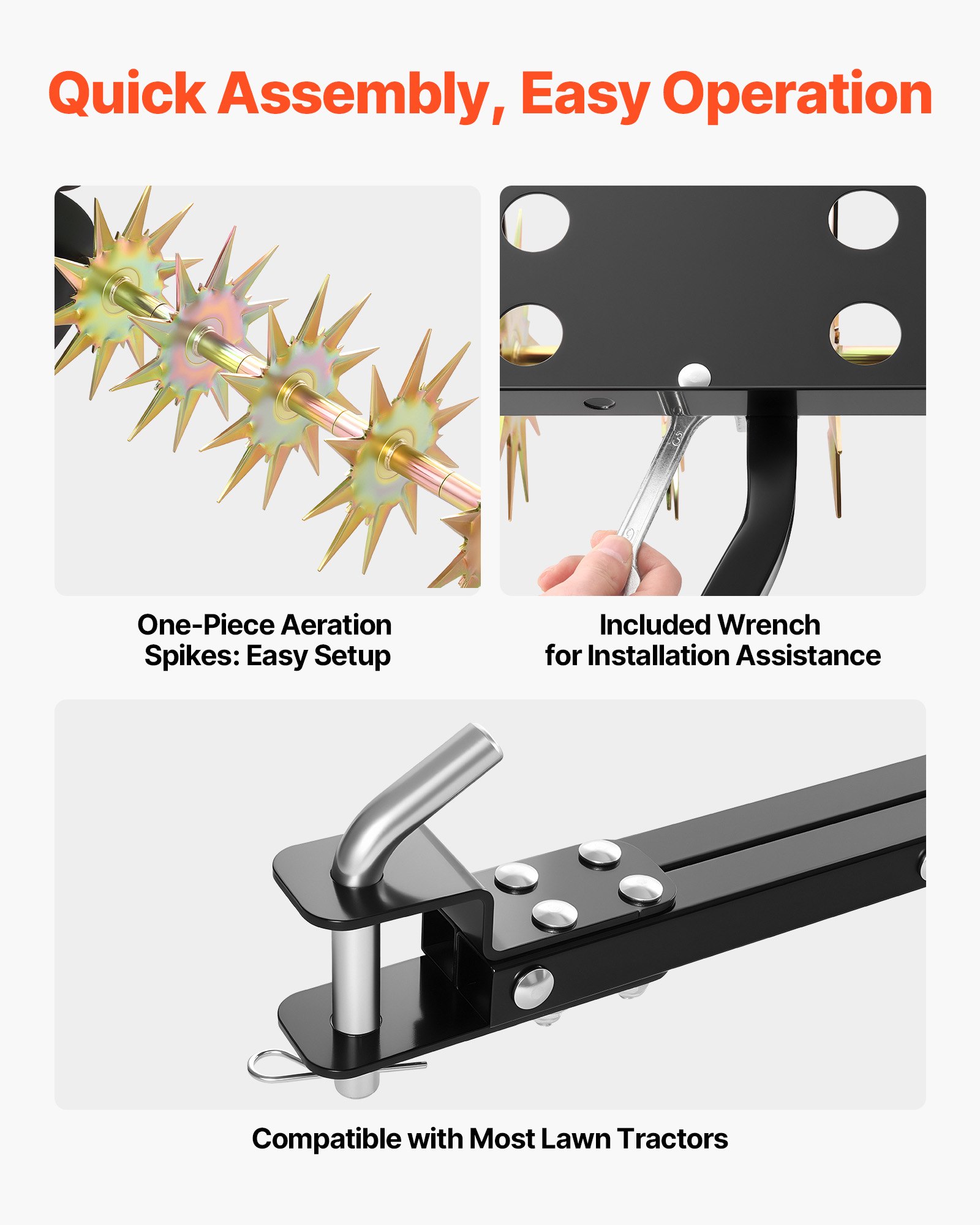 VEVOR Aireador de Césped Remolcado con Asiento y Ruedas, Acero Reforzado, 1 m de Ancho, Profundidad 5 cm, Soporta 54 kg, Compatible con Tractores Cortacésped y Cortacéspedes, para Compactados Jardín