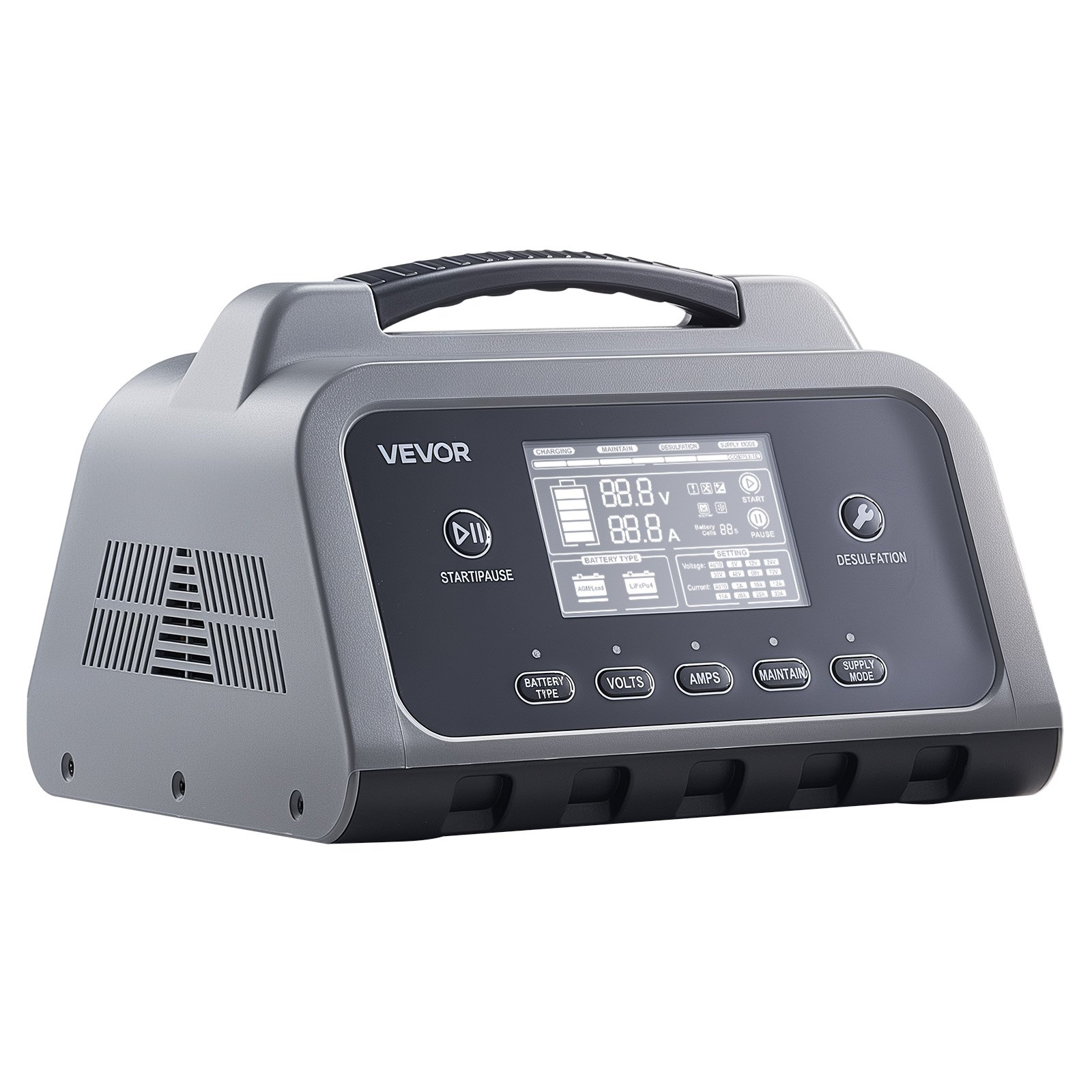 Cargador de batería inteligente VEVOR, 12 A, 6 V, 12 V, 24 V, 36 V, 48 V, LiFePO4, plomo-ácido (gel/AGM), con pantalla LCD, mantenedor de carga lenta y desulfatador, para coche, barco y motocicleta.