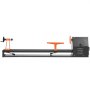 Torno de madera de sobremesa VEVOR naranja y negro con base de metal, componentes ajustables e interruptor de encendido.