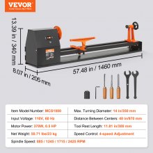 VEVOR Torno de madera de mesa, 14 x 40 pulgadas, 0,5 HP 370 W de potencia, torno de torneado de madera, 4 velocidades ajustables 885/1245/1715/2425 RPM con cinceles placa frontal mango de plástico llave hexagonal, para carpintería