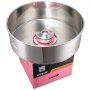Máquina de algodón de azúcar eléctrica VEVOR con recipiente de acero inoxidable y base rosa, vista lateral.