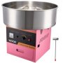 Máquina de algodón de azúcar eléctrica VEVOR con base rosa, recipiente de metal, panel de control y accesorios incluidos.