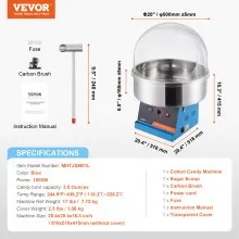VEVOR Máquina eléctrica para hacer algodón de azúcar, 1000 W, máquina comercial para hacer algodón de azúcar con tapa, recipiente de acero inoxidable y cuchara para azúcar, perfecta para cumpleaños infantiles en casa, fiestas familiares (azul)
