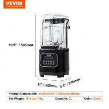 VEVOR Licuadora profesional con escudo, licuadoras de encimera comerciales, combo de licuadora de 68 oz, licuadora de acero inoxidable de 9 velocidades y 5 funciones, para batidos, batidos, peree y triturar hielo, negro