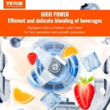 VEVOR Licuadora profesional con escudo, licuadoras de encimera comerciales, combo de licuadora de 68 oz, licuadora de acero inoxidable de 9 velocidades y 5 funciones, para batidos, batidos, peree y triturar hielo, negro