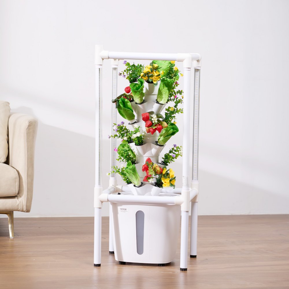 Sistema de cultivo hidropónico VEVOR con luz de cultivo, torre hidropónica vertical de 6 niveles con 30 módulos, huerto hidrónico doméstico con bomba de agua, kit de germinación para hierbas, frutas y verduras de interior.