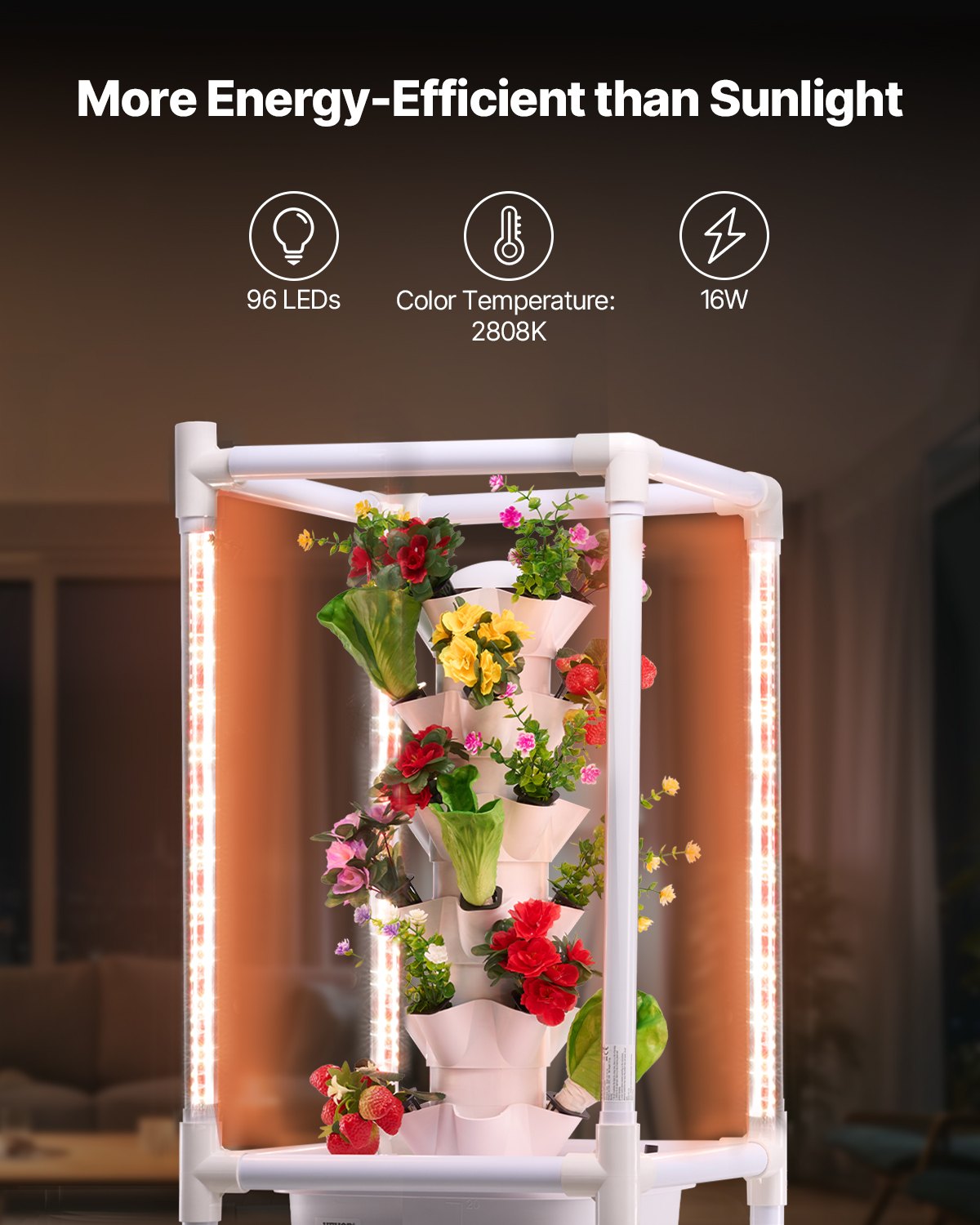 Sistema de cultivo hidropónico VEVOR con luz de cultivo, torre hidropónica vertical de 6 niveles con 30 módulos, huerto hidrónico doméstico con bomba de agua, kit de germinación para hierbas, frutas y verduras de interior.