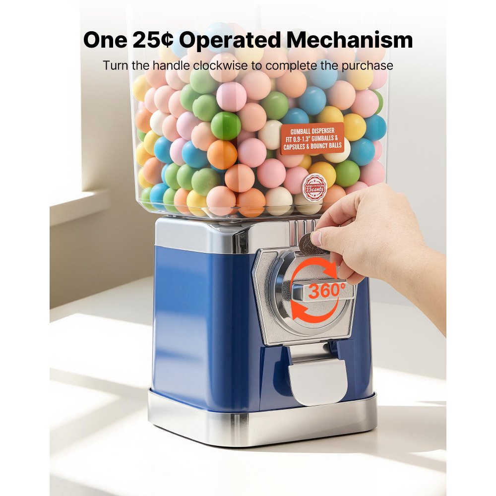 Máquina expendedora de chicles VEVOR, dispensador de caramelos de 43 cm de altura, precio de 25 centavos para centros comerciales, supermercados, parques de atracciones y salas de juego. Capacidad para 420 caramelos esféricos de 2,5 cm.