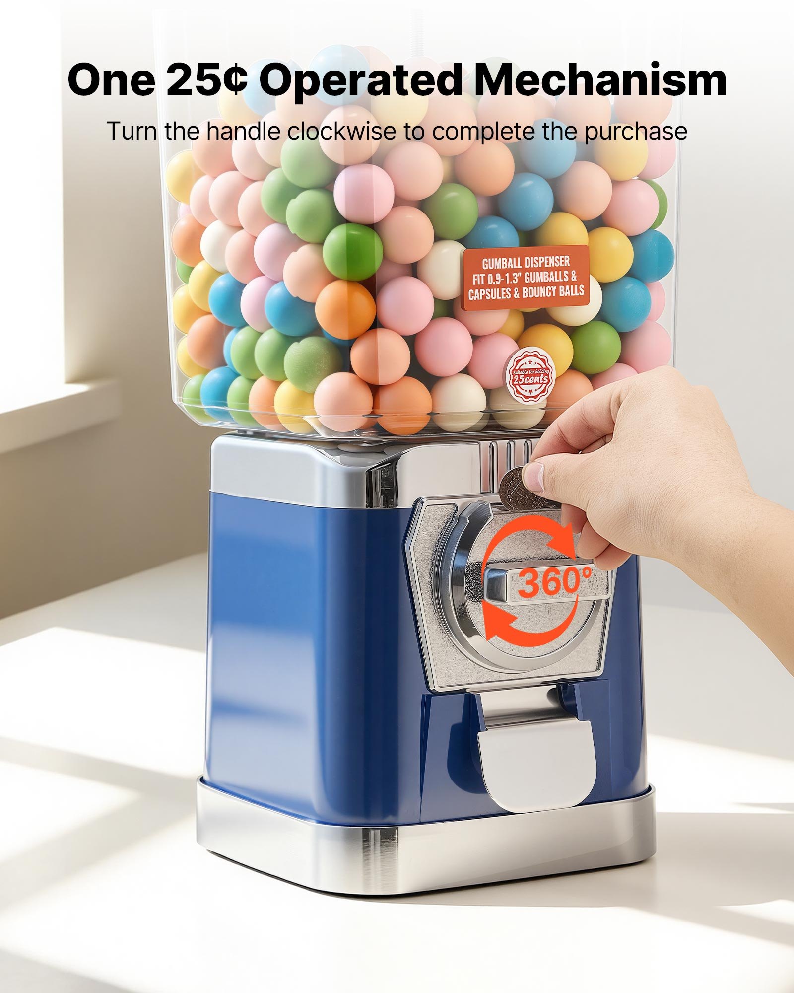 Máquina expendedora de chicles VEVOR, dispensador de caramelos de 43 cm de altura, precio de 25 centavos para centros comerciales, supermercados, parques de atracciones y salas de juego. Capacidad para 420 caramelos esféricos de 2,5 cm.