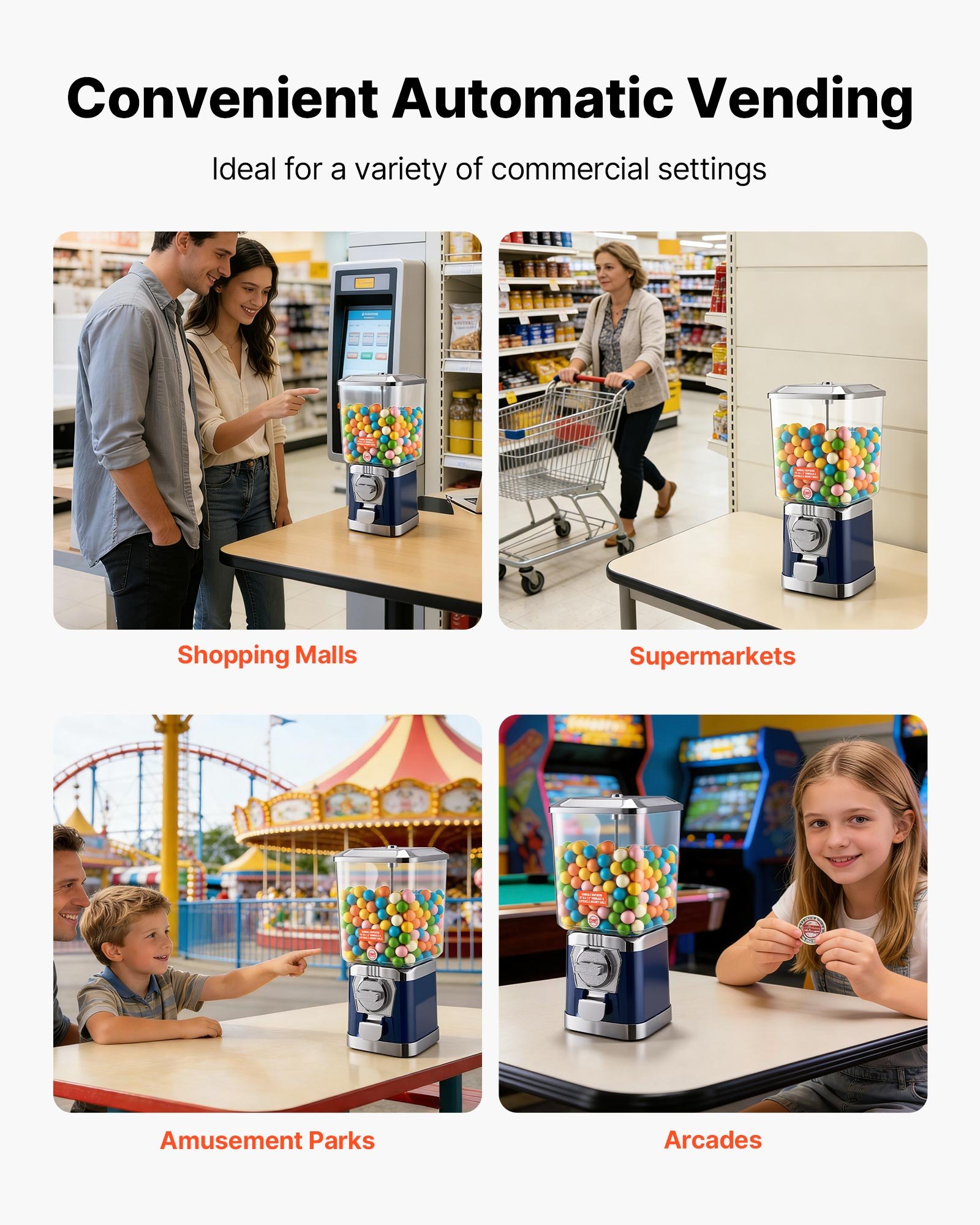 Máquina expendedora de chicles VEVOR, dispensador de caramelos de 43 cm de altura, precio de 25 centavos para centros comerciales, supermercados, parques de atracciones y salas de juego. Capacidad para 420 caramelos esféricos de 2,5 cm.