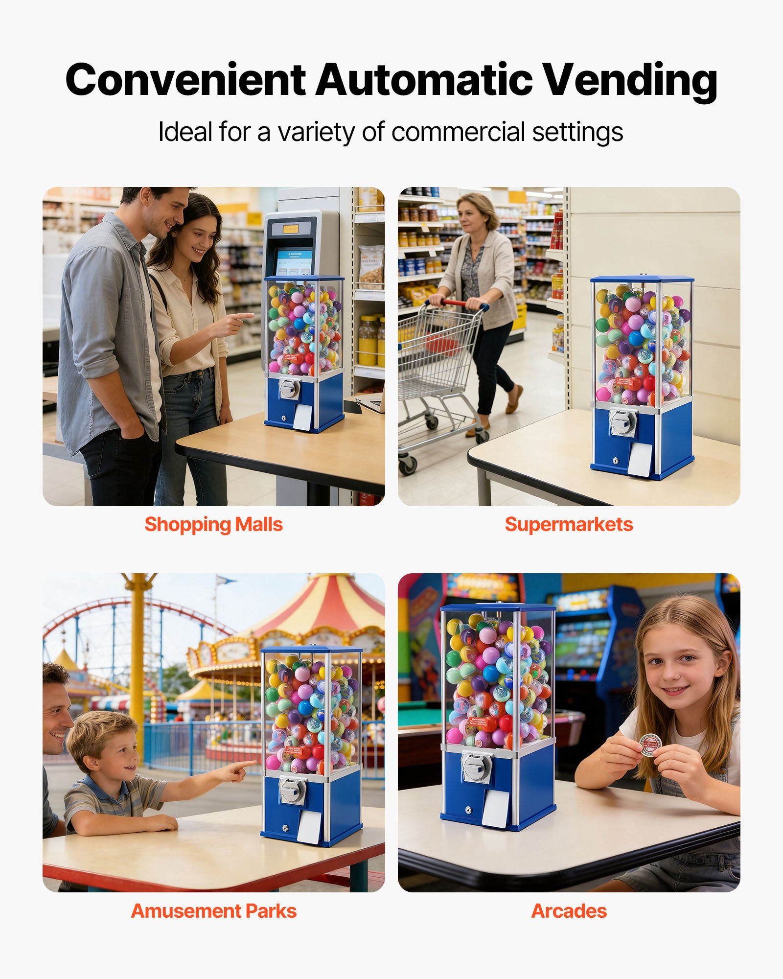 Máquina expendedora de chicles VEVOR, dispensador de caramelos de 63 cm de altura, máquinas expendedoras de 25 centavos para centros comerciales, supermercados, parques de atracciones y salas de juego. Capacidad para 230 caramelos esféricos de 4,5 cm.