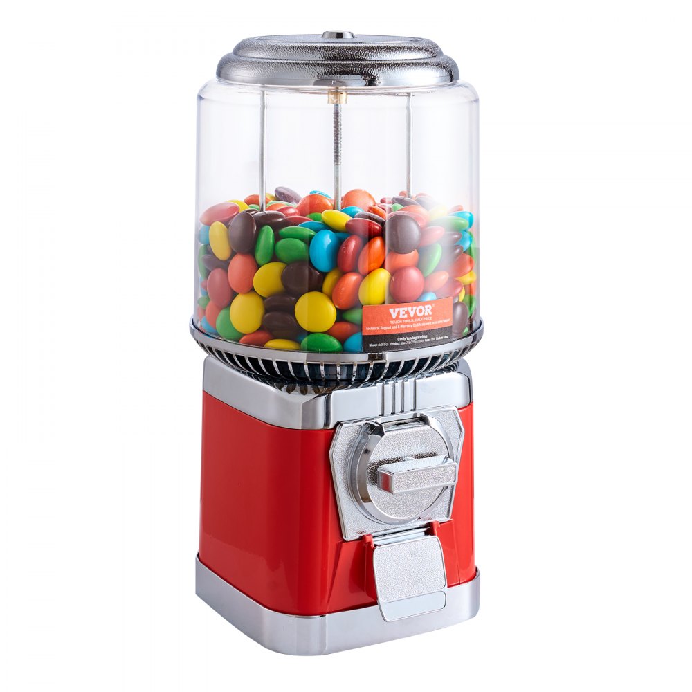 Máquina expendedora de chicles VEVOR para niños, 40 cm de alto, dispensador de chicles redondo de PC, para tiendas de juegos, alcancía de monedas para cápsulas de juguete, bolas saltarinas y caramelos, color rojo