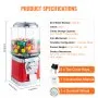 Máquina expendedora de chicles VEVOR para niños, 40 cm de alto, dispensador de chicles redondo de PC, para tiendas de juegos, alcancía de monedas para cápsulas de juguete, bolas saltarinas y caramelos, color rojo