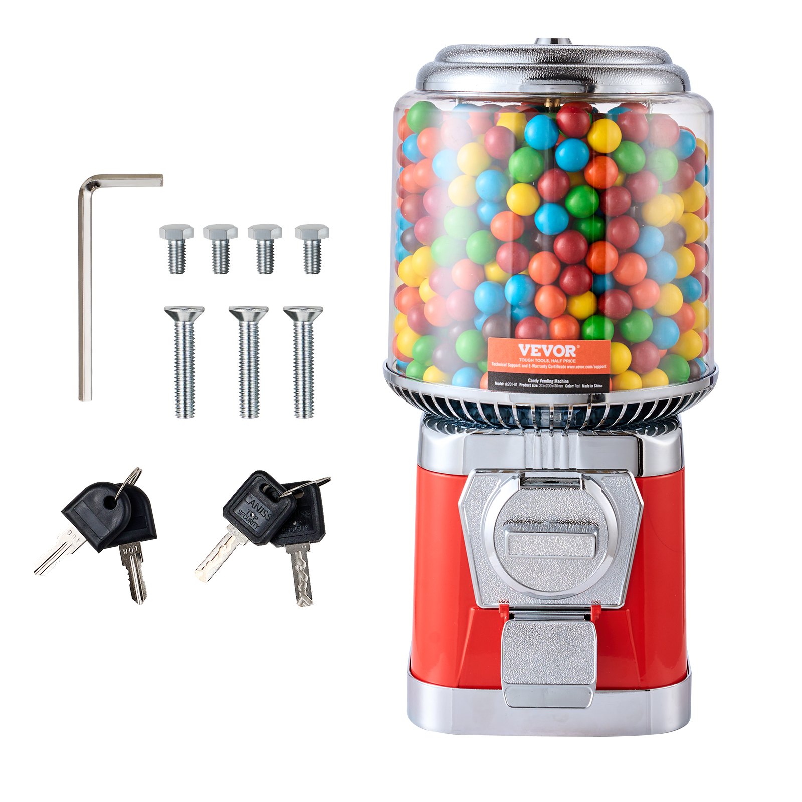 Máquina expendedora de chicles VEVOR para niños, 40 cm de alto, dispensador de chicles redondo de PC, para tiendas de juegos, alcancía de monedas para cápsulas de juguete, bolas saltarinas y caramelos, color rojo