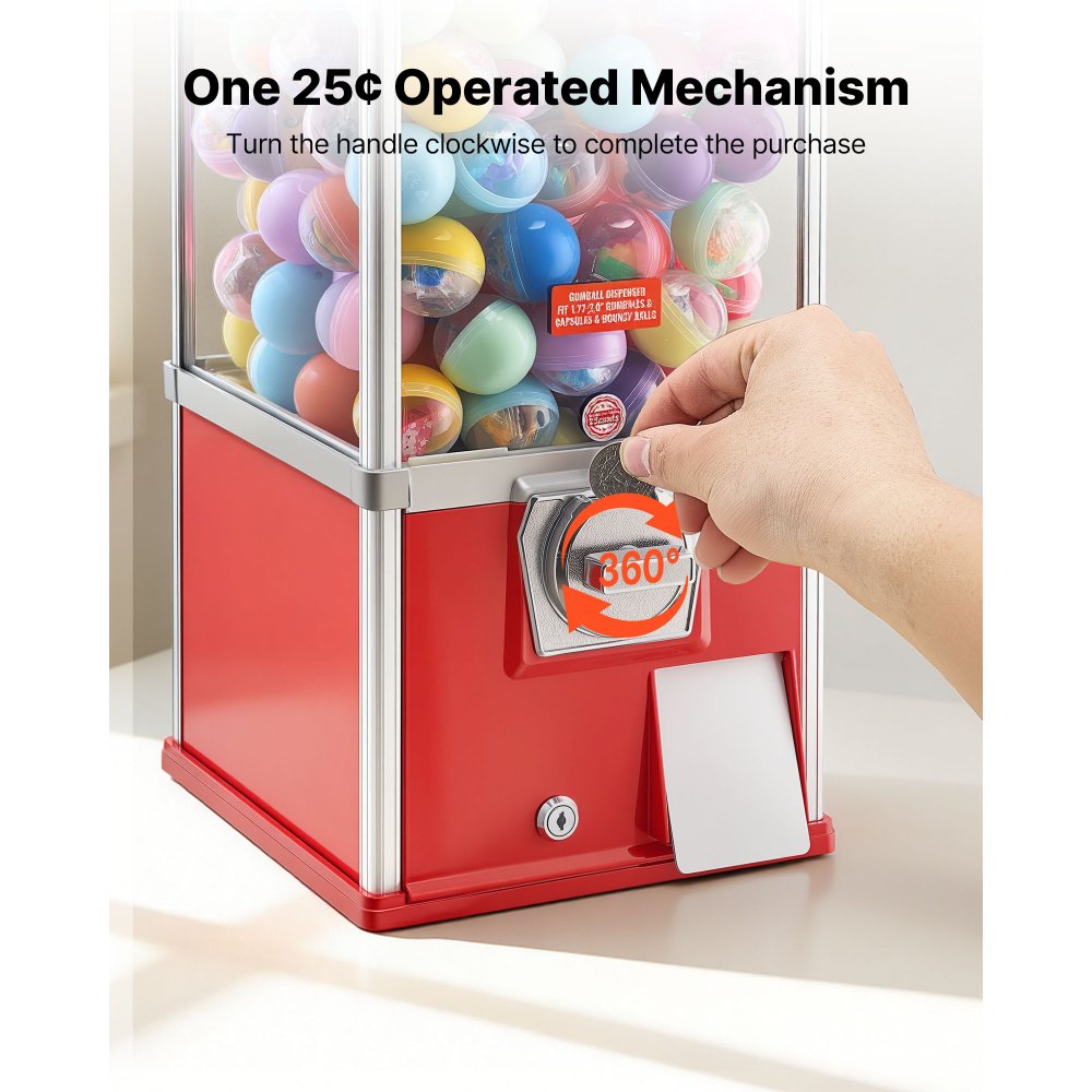 Máquina expendedora de chicles VEVOR, dispensador de caramelos de 63 cm de altura, máquinas expendedoras de 25 centavos para centros comerciales, supermercados, parques de atracciones y salas de juego. Capacidad para 230 caramelos esféricos de 4,5 cm.