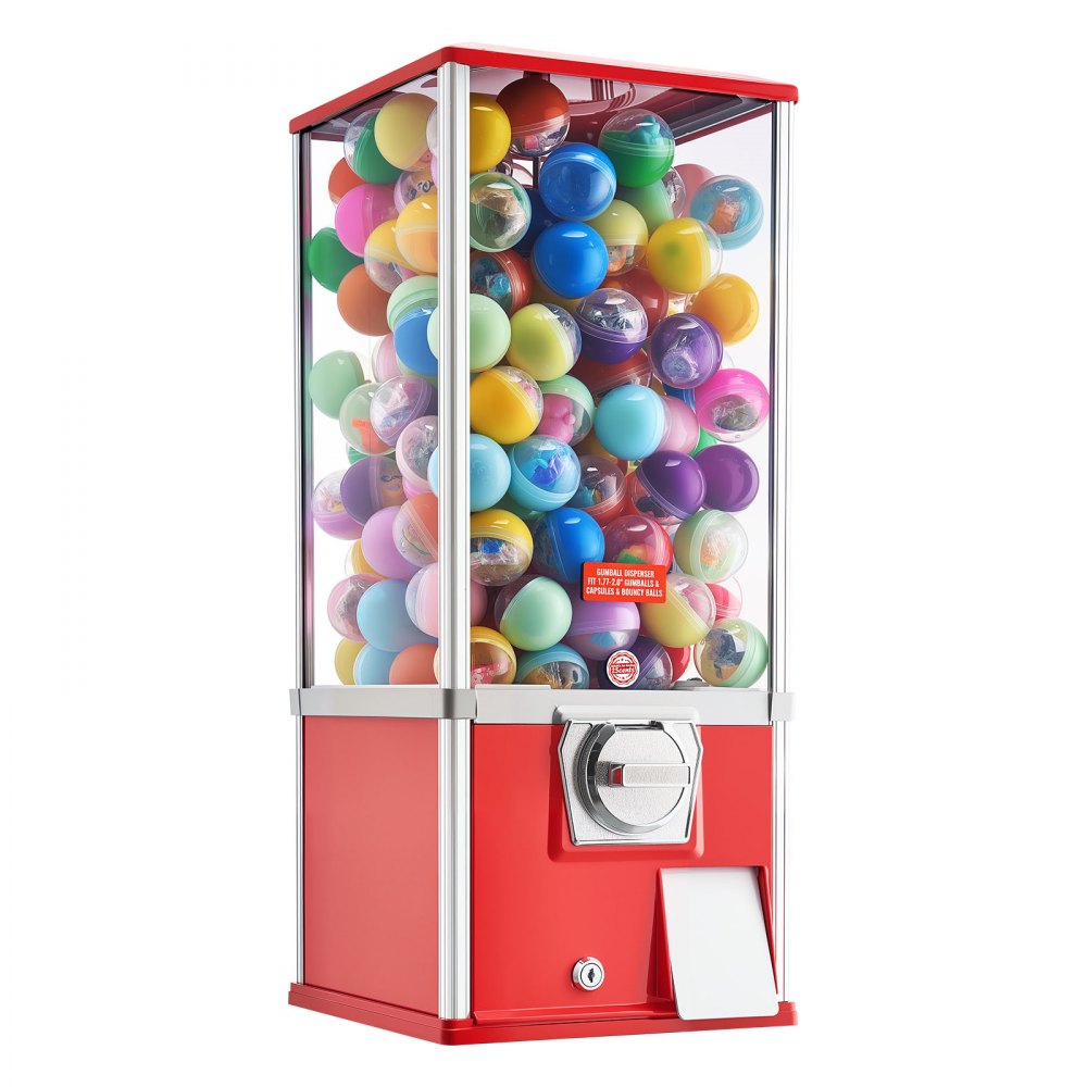 Máquina expendedora de chicles VEVOR, dispensador de caramelos de 63 cm de altura, máquinas expendedoras de 25 centavos para centros comerciales, supermercados, parques de atracciones y salas de juego. Capacidad para 230 caramelos esféricos de 4,5 cm.