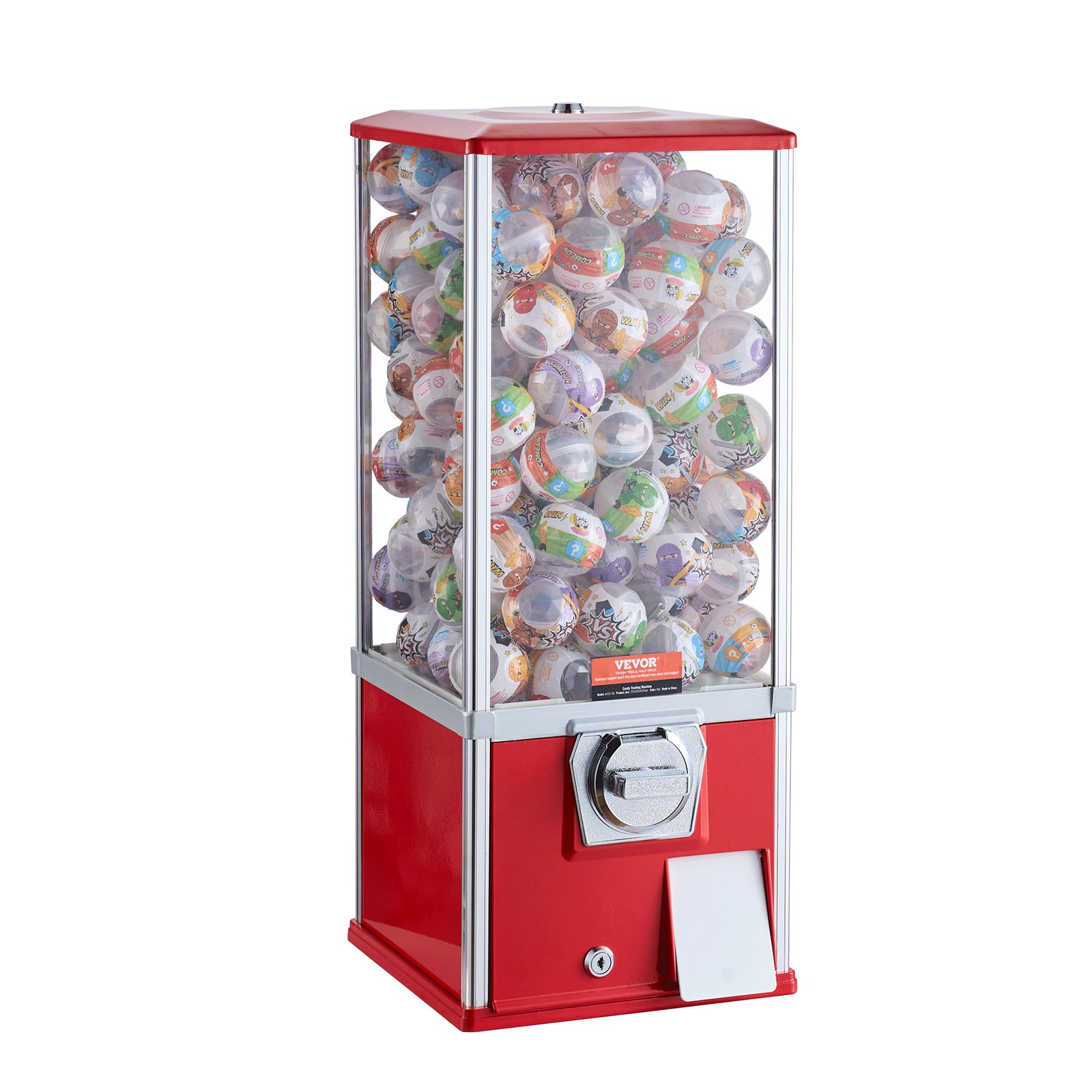 Máquina expendedora de chicles VEVOR, dispensador de caramelos de 63 cm de altura, máquinas expendedoras de 25 centavos para centros comerciales, supermercados, parques de atracciones y salas de juego. Capacidad para 230 caramelos esféricos de 4,5 cm.