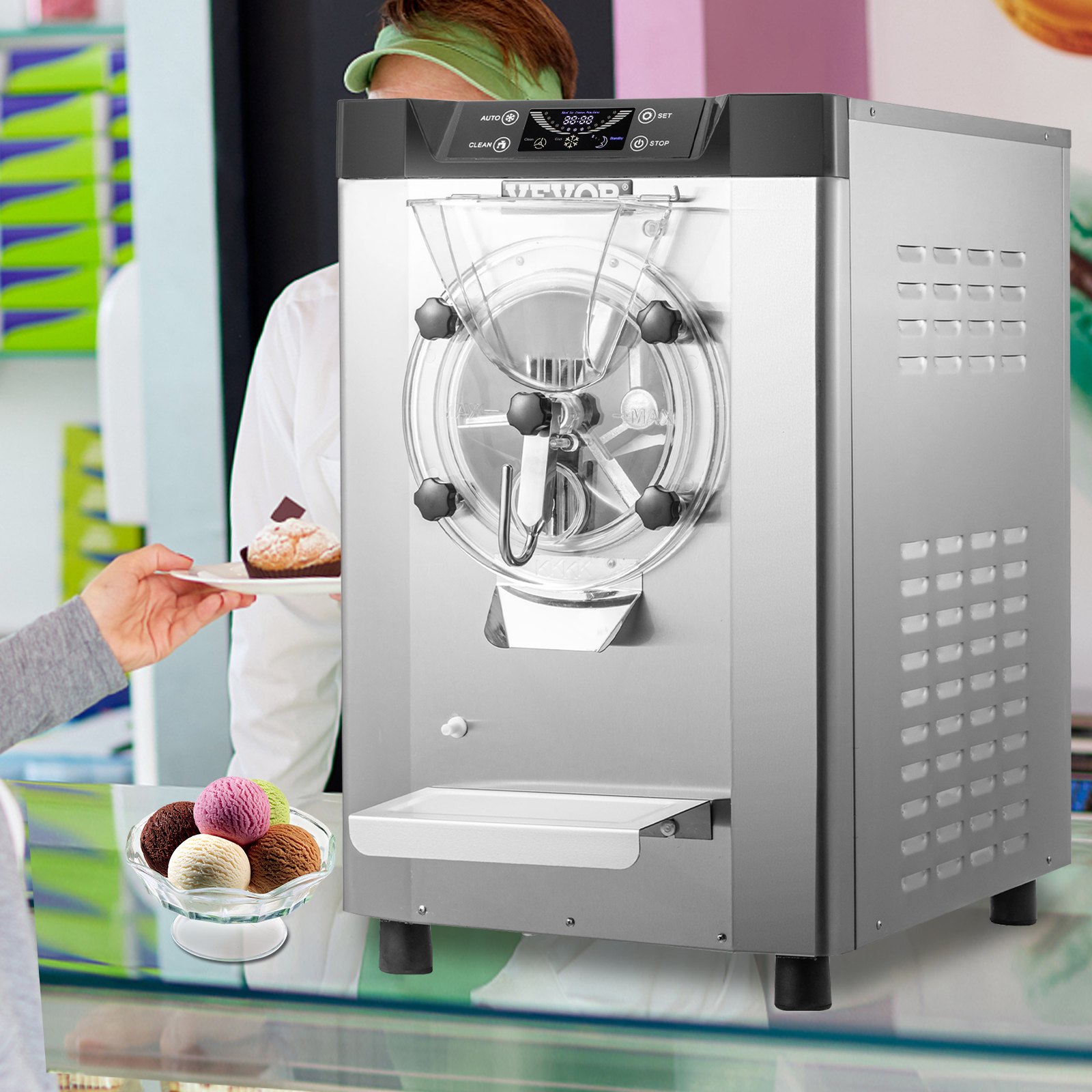 VEVOR Commercial Hard Ice Cream Machine Hard Serve Ice Cream Maker 4.8-6.3 Gal/H