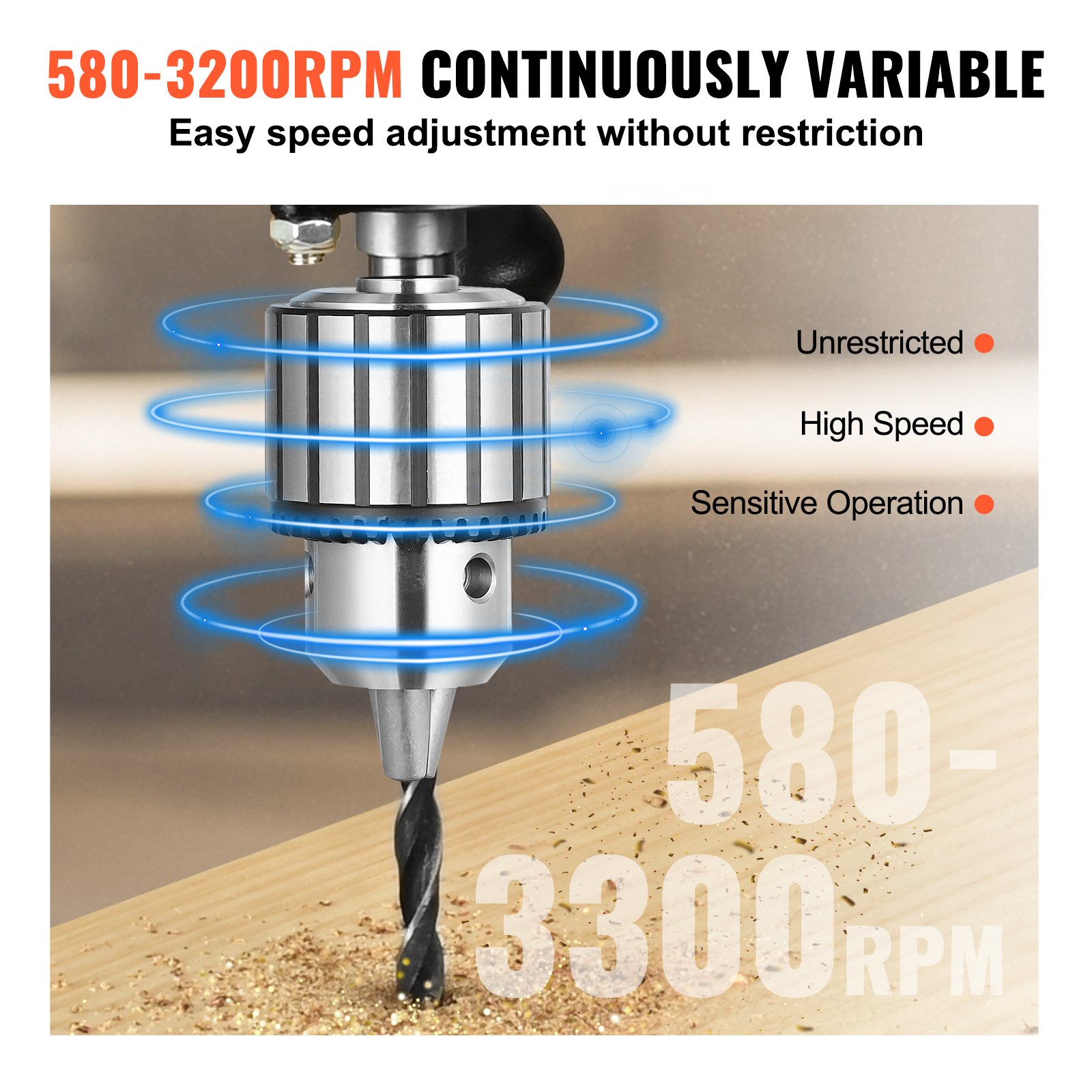 VEVOR Taladro de mesa de 12 pulgadas, 5 amperios 120 V, taladro de banco de hierro fundido de velocidad variable, distancia de giro de 12 pulgadas, mesa de trabajo inclinable de 0 a 45° con luz de trabajo láser, perforadora de mesa para madera y metal