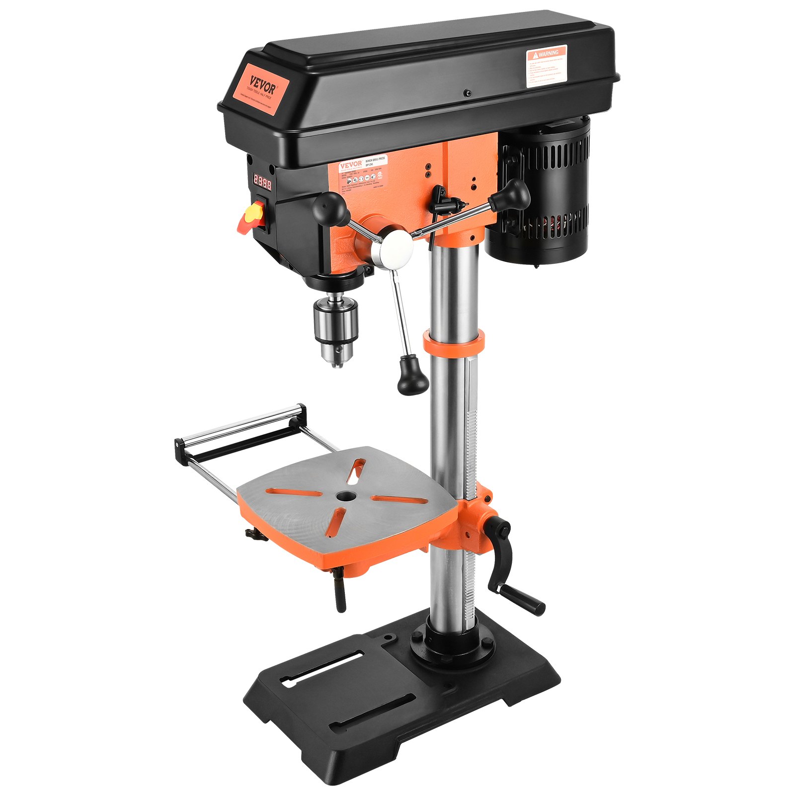 VEVOR Taladro de mesa de 12 pulgadas, 5 amperios 120 V, taladro de banco de hierro fundido de velocidad variable, distancia de giro de 12 pulgadas, mesa de trabajo inclinable de 0 a 45° con luz de trabajo láser, perforadora de mesa para madera y metal