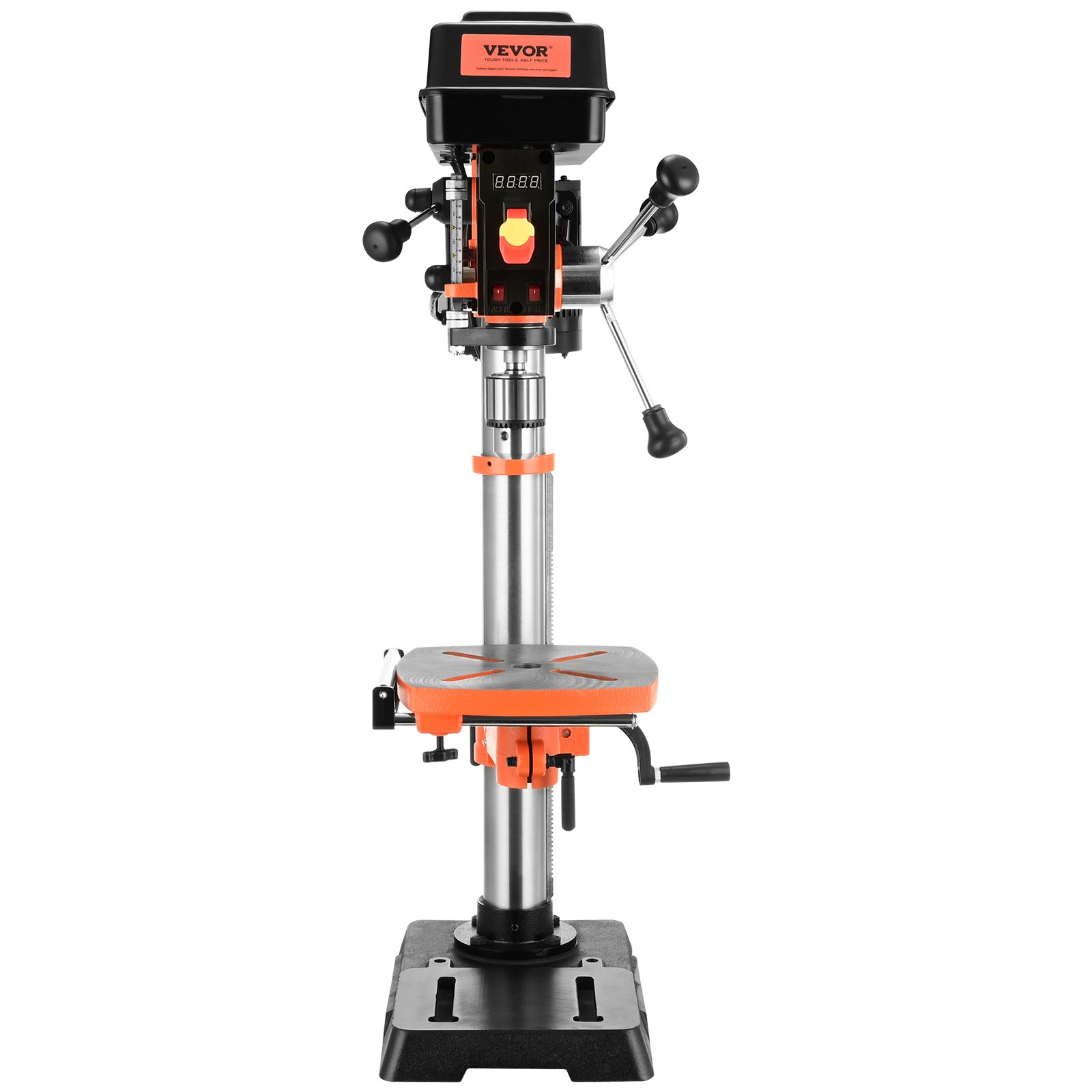 VEVOR Taladro de mesa de 12 pulgadas, 5 amperios 120 V, taladro de banco de hierro fundido de velocidad variable, distancia de giro de 12 pulgadas, mesa de trabajo inclinable de 0 a 45° con luz de trabajo láser, perforadora de mesa para madera y metal