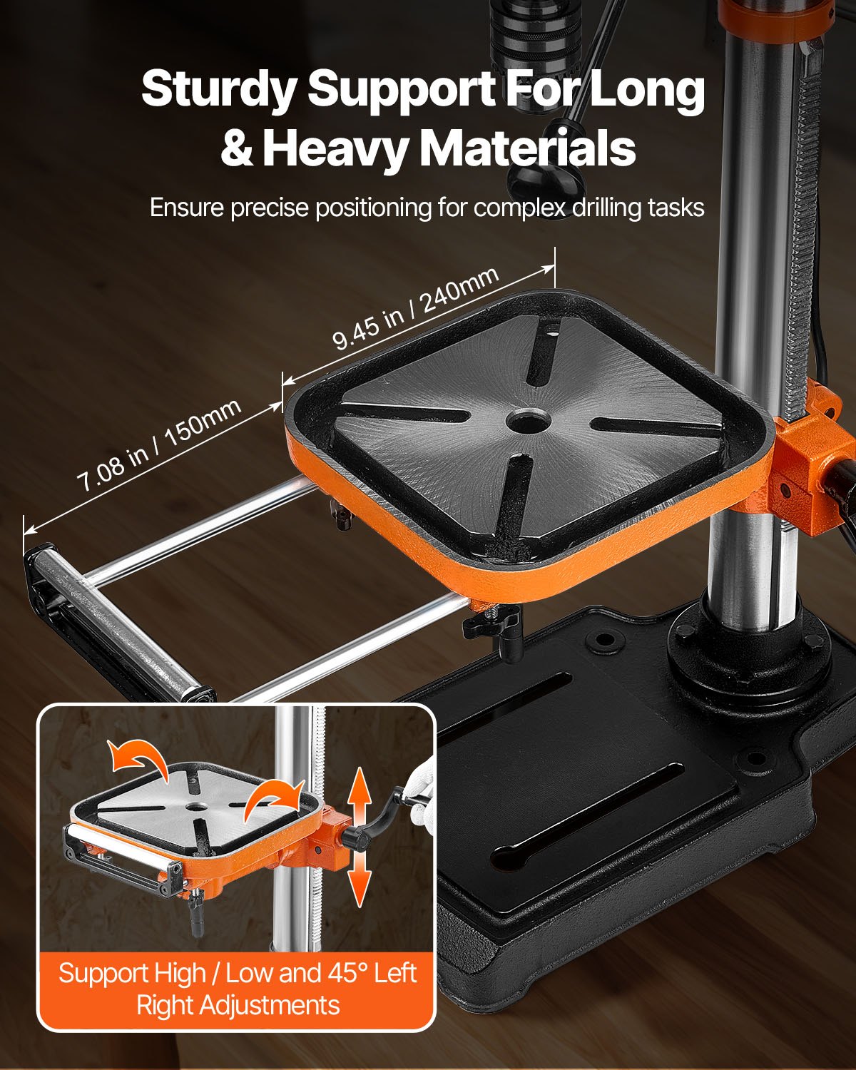 Taladro de banco VEVOR de 12 pulgadas, 5 A, 120 V, velocidad variable, de hierro fundido, con giro de 12 pulgadas y mesa de trabajo inclinable de 0 a 45° con luz láser, para madera y metal.