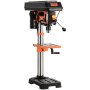 Taladro de banco VEVOR con mesa ajustable, base resistente y motor potente en diseño naranja y negro.