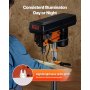 VEVOR Taladro de mesa de 10 pulgadas, 3,2 A, 120 V, taladro de banco de hierro fundido de 5 velocidades, distancia de giro de 10 pulgadas, mesa de trabajo inclinable de 0 a 45° con luz de trabajo láse