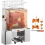 Exprimidor de naranjas comercial VEVOR con cuerpo de acero inoxidable, mecanismo de exprimidor de naranja y piezas extras.