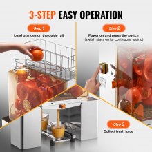 VEVOR Máquina exprimidora de naranjas comercial, extractor de jugo automático de 120 W, exprimidor de naranjas de acero inoxidable para 20 naranjas por minuto, con caja de filtro extraíble, cubierta de PC, 2 cubos recolectores de cáscaras