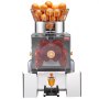 Exprimidor de naranjas comercial VEVOR, extractor de zumo automático de 120 W, extractor de zumo de acero inoxidable para 25 naranjas por minuto, con caja de filtro extraíble, cubierta de policarbonato y 2 cubos recolectores de cáscaras.