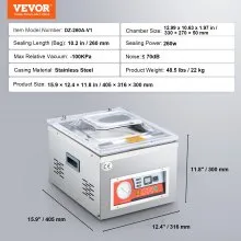 VEVOR Sellador al Vacío de Cámara, DZ-260A Velocidad de Bomba de 6,5 m³/h, Excelente Efecto de Sellado con Control Automático, Máquina Envasadora de Cocina de 110 V para Carnes Frescas, Ahorro de Frutas, Hogar, Uso Comercial