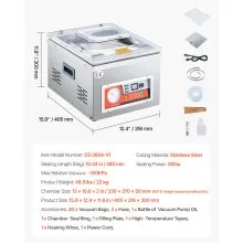 VEVOR Sellador al Vacío de Cámara, DZ-260A Velocidad de Bomba de 6,5 m³/h, Excelente Efecto de Sellado con Control Automático, Máquina Envasadora de Cocina de 110 V para Carnes Frescas, Ahorro de Frutas, Hogar, Uso Comercial