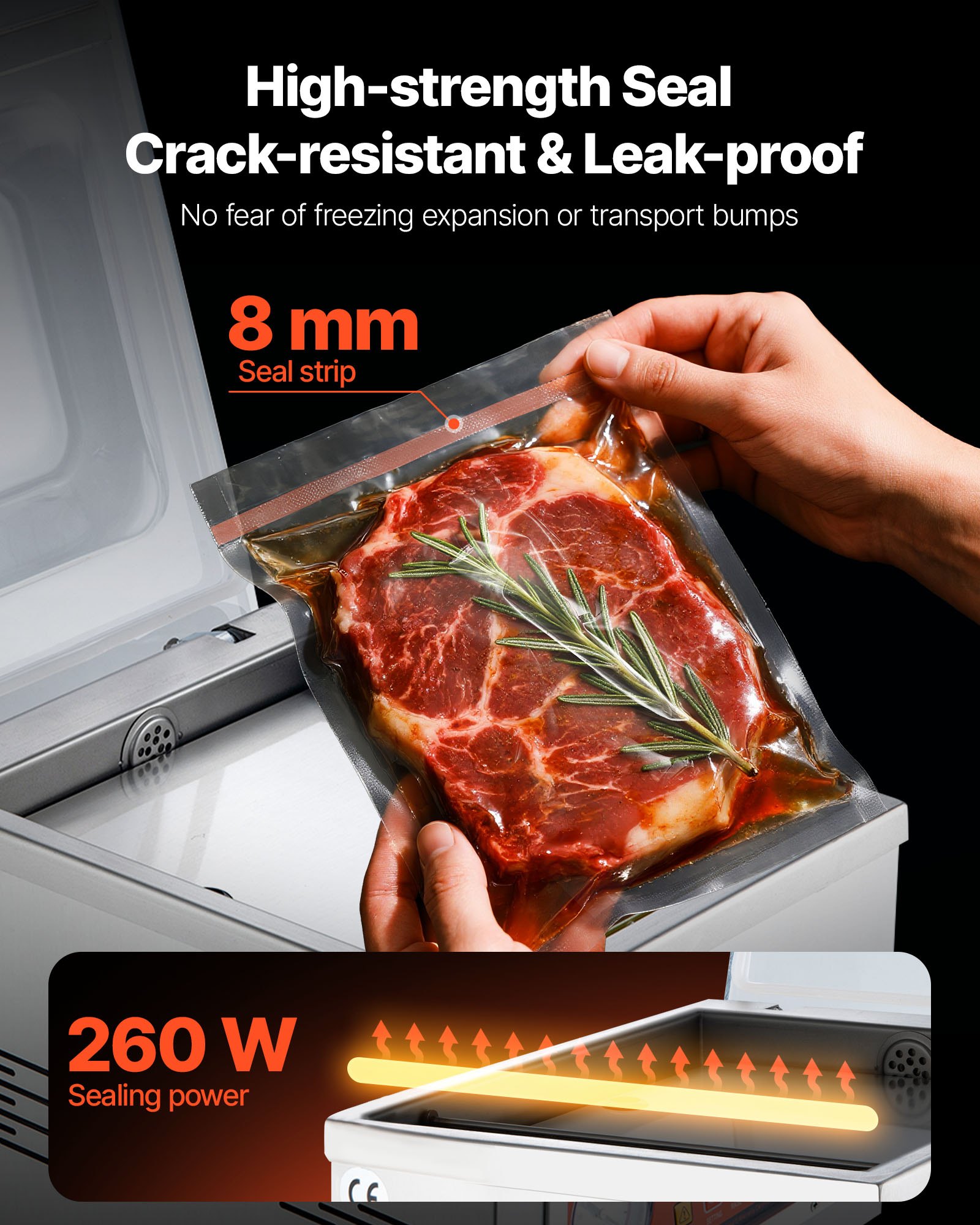 Selladora al vacío de cámara VEVOR, 260 W de potencia de sellado, máquina de envasado al vacío para alimentos húmedos, carnes, adobos y más, tamaño compacto con longitud de sellado de 26 cm, ideal para cocinas domésticas y uso comercial.