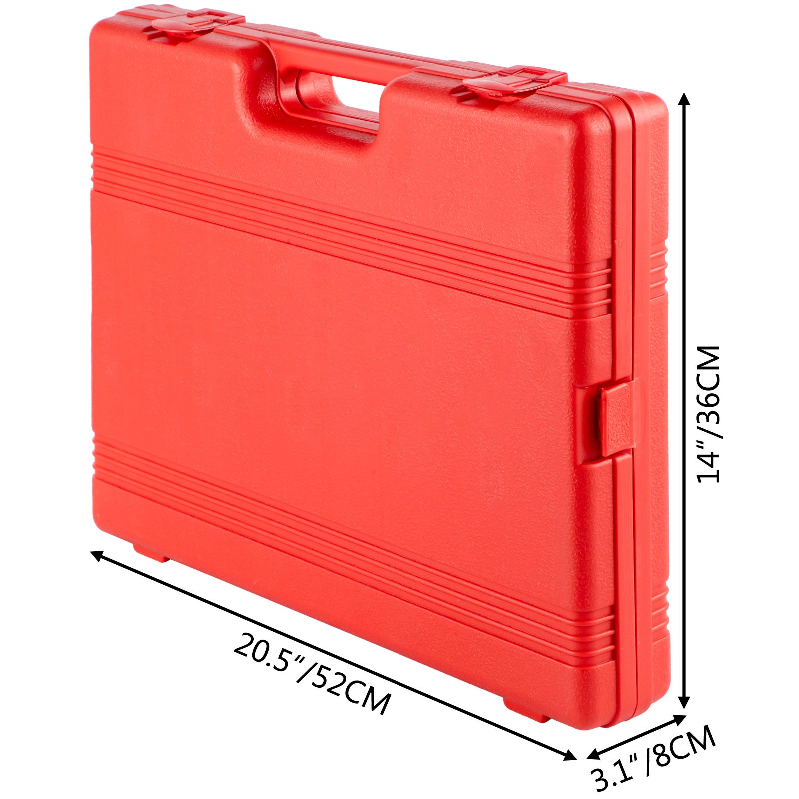 Estuche de transporte de plástico rojo para juego de vasos de impacto VEVOR, dimensiones 20,5&quot; x 14&quot; x 3,1&quot;.