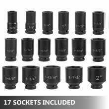 Juego de llaves de vaso de impacto VEVOR de 3/4 pulgadas, 22 piezas de llaves de vaso de impacto profundo, surtido de llaves de vaso de 3/4 pulgadas, juego de llaves de vaso de impacto estándar SAE, tamaños de 7/8 pulgadas a 2 pulgadas, incluye adaptadores y mango de trinquete