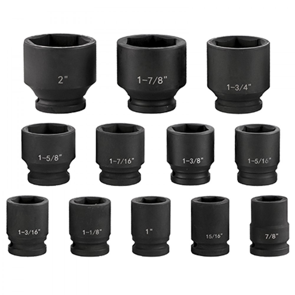 VEVOR Juego de llaves de vaso de impacto 3/4 pulgadas 27 piezas Llaves de vaso de impacto estándar, Surtido de llaves de vaso, Juego de llaves de vaso de 3/4 pulgadas Impacto estándar SAE (7/8 pulgadas a 2 pulgadas) y tamaños métricos (22 mm-50 mm)