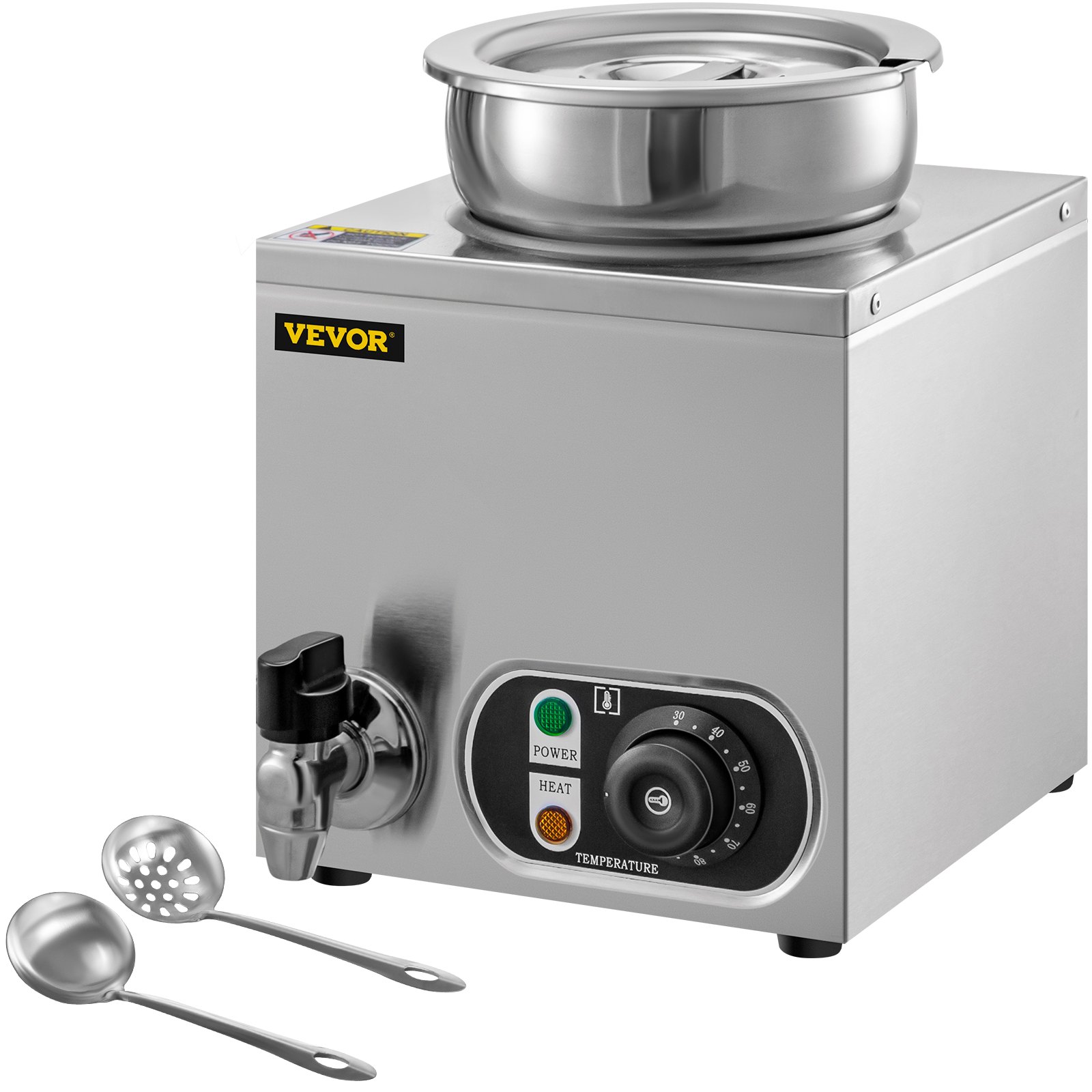 Calentador de alimentos comercial VEVOR de 110 V, capacidad de 4,2 cuartos de galón, calentador de sopa eléctrico de 300 W, temperatura ajustable de 86 a 185 °F, olla de sopa de encimera de acero inoxidable con grifo, calentador de alimentos Bain Marie para queso/perro caliente/arroz