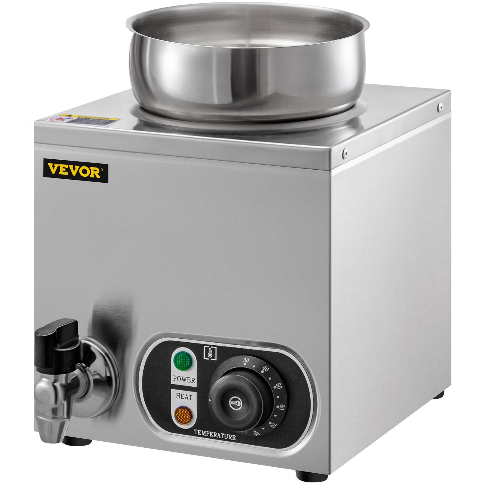 Calentador de alimentos comercial VEVOR de 110 V, capacidad de 4,2 cuartos de galón, calentador de sopa eléctrico de 300 W, temperatura ajustable de 86 a 185 °F, olla de sopa de encimera de acero inoxidable con grifo, calentador de alimentos Bain Marie para queso/perro caliente/arroz