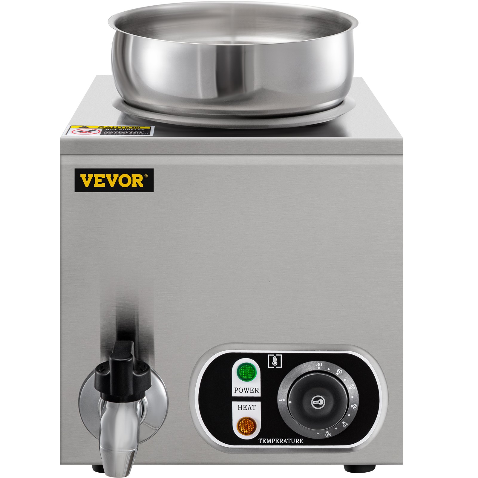 Calentador de alimentos comercial VEVOR de 110 V, capacidad de 4,2 cuartos de galón, calentador de sopa eléctrico de 300 W, temperatura ajustable de 86 a 185 °F, olla de sopa de encimera de acero inoxidable con grifo, calentador de alimentos Bain Marie para queso/perro caliente/arroz