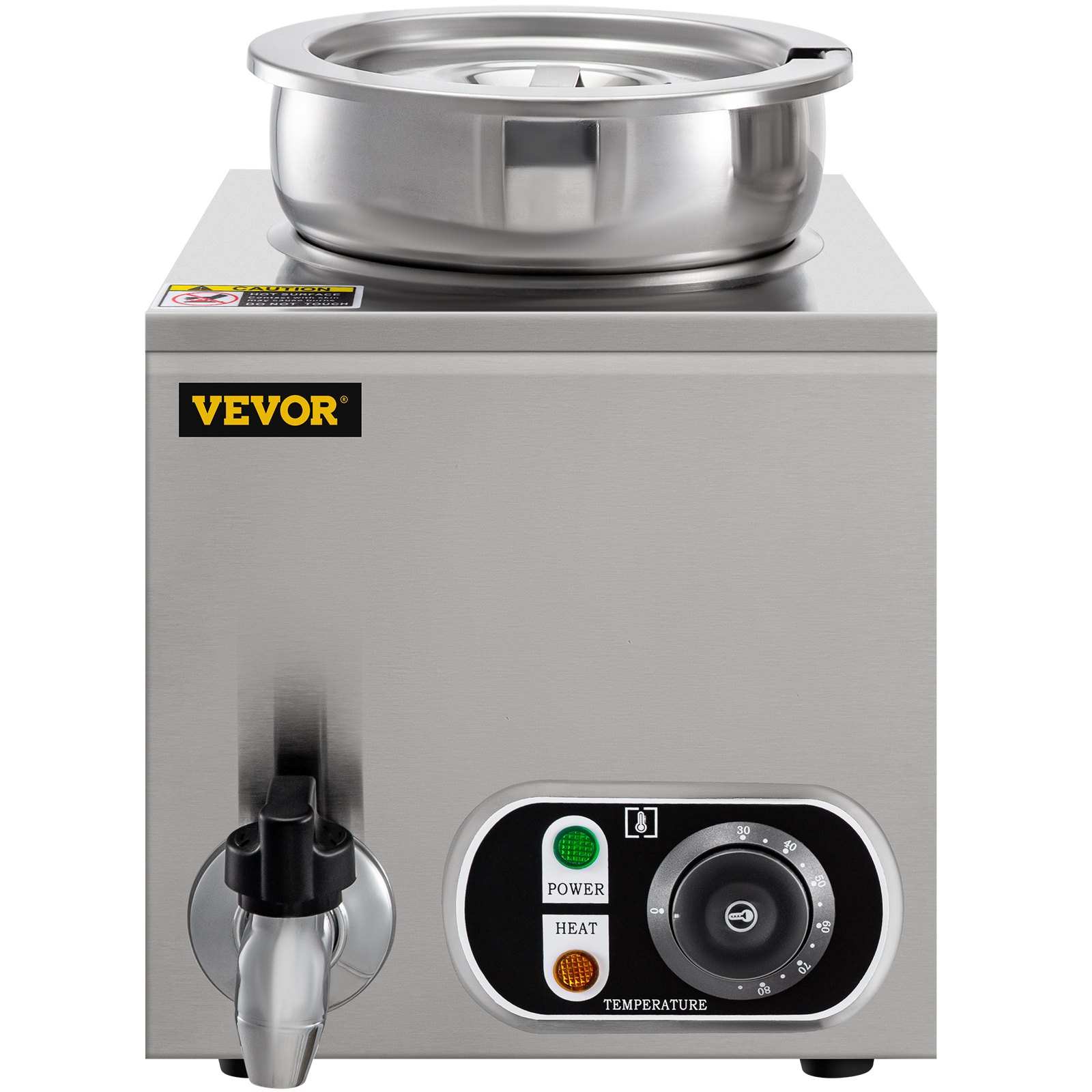 Calentador de alimentos comercial VEVOR de 110 V, capacidad de 4,2 cuartos de galón, calentador de sopa eléctrico de 300 W, temperatura ajustable de 86 a 185 °F, olla de sopa de encimera de acero inoxidable con grifo, calentador de alimentos Bain Marie para queso/perro caliente/arroz