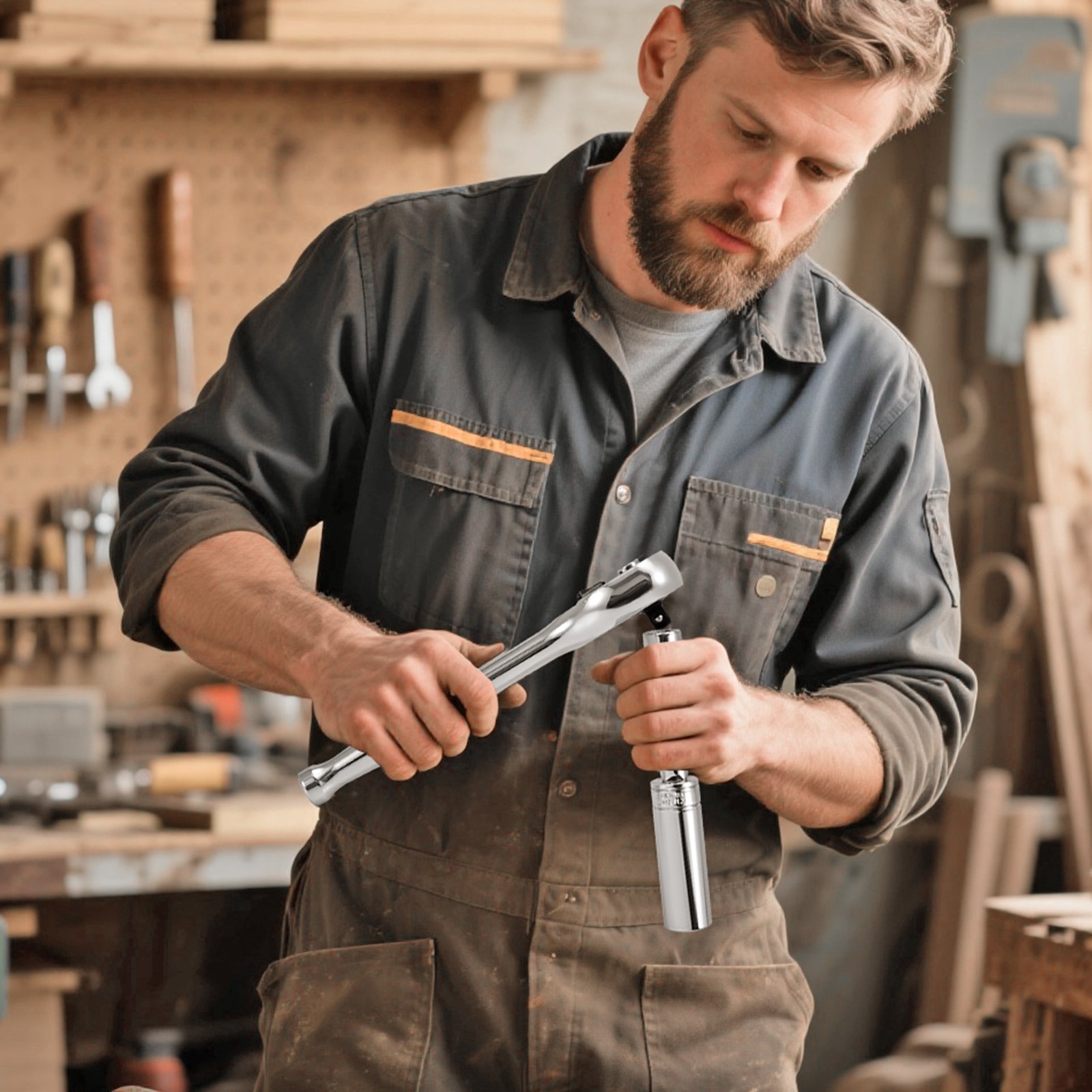 Juego de llaves de vaso VEVOR, 44 piezas, juego de llaves de vaso y trinquete de 3/8 pulgadas, SAE y métrico, profundo y superficial, kit de herramientas mecánicas con accesorios y estuche, acero de aleación CR-V, para reparación de automóviles
