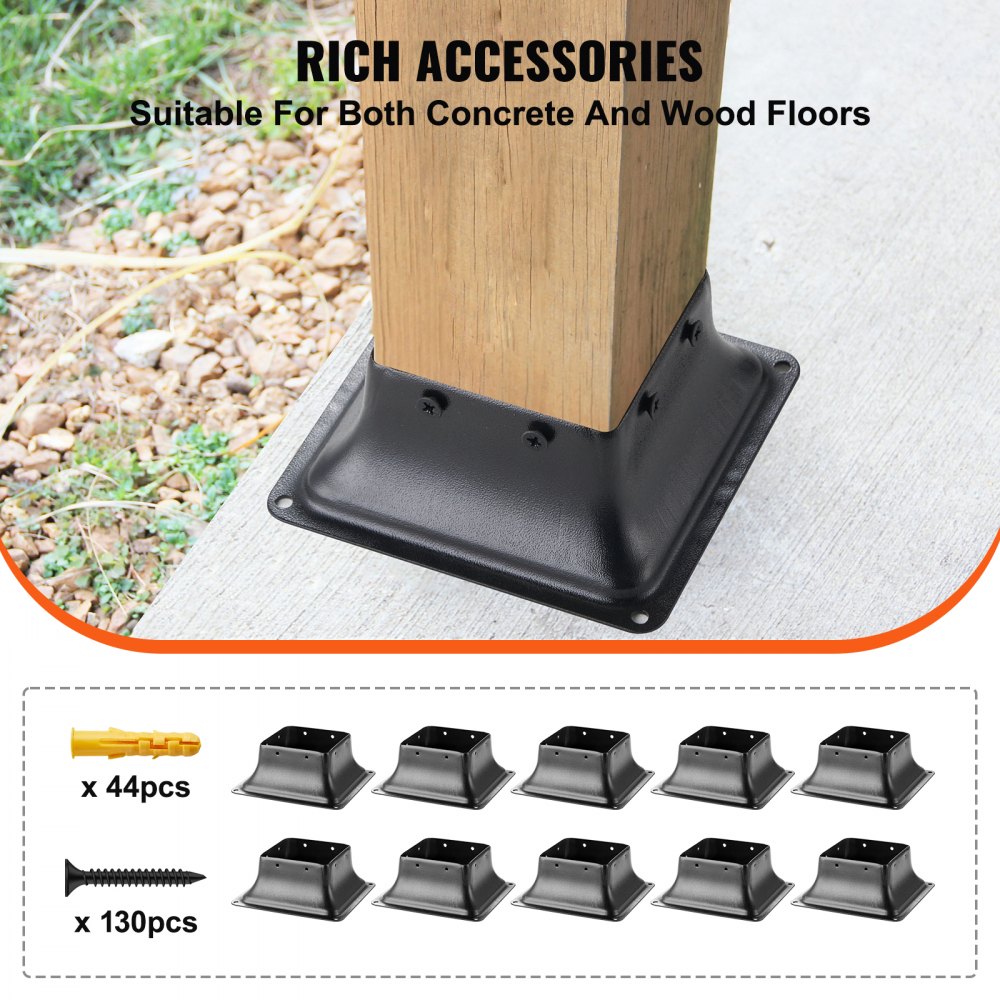 VEVOR 10 Piezas Soportes para Postes de Madera Dimensiones Internas 91,4x91,4 mm Base Interna de Poste de Acero al Carbono para Anclaje de Poste de Madera Estándar de Barandilla, Barandilla de Terraza