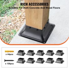 VEVOR Base de poste de 4 x 4, 10 unidades, soporte interno de acero con recubrimiento en polvo resistente de 3.6 x 3.6 pulgadas, apto para anclaje de poste de madera estándar, base de poste de cubierta para soporte de barandilla de porche de cubierta
