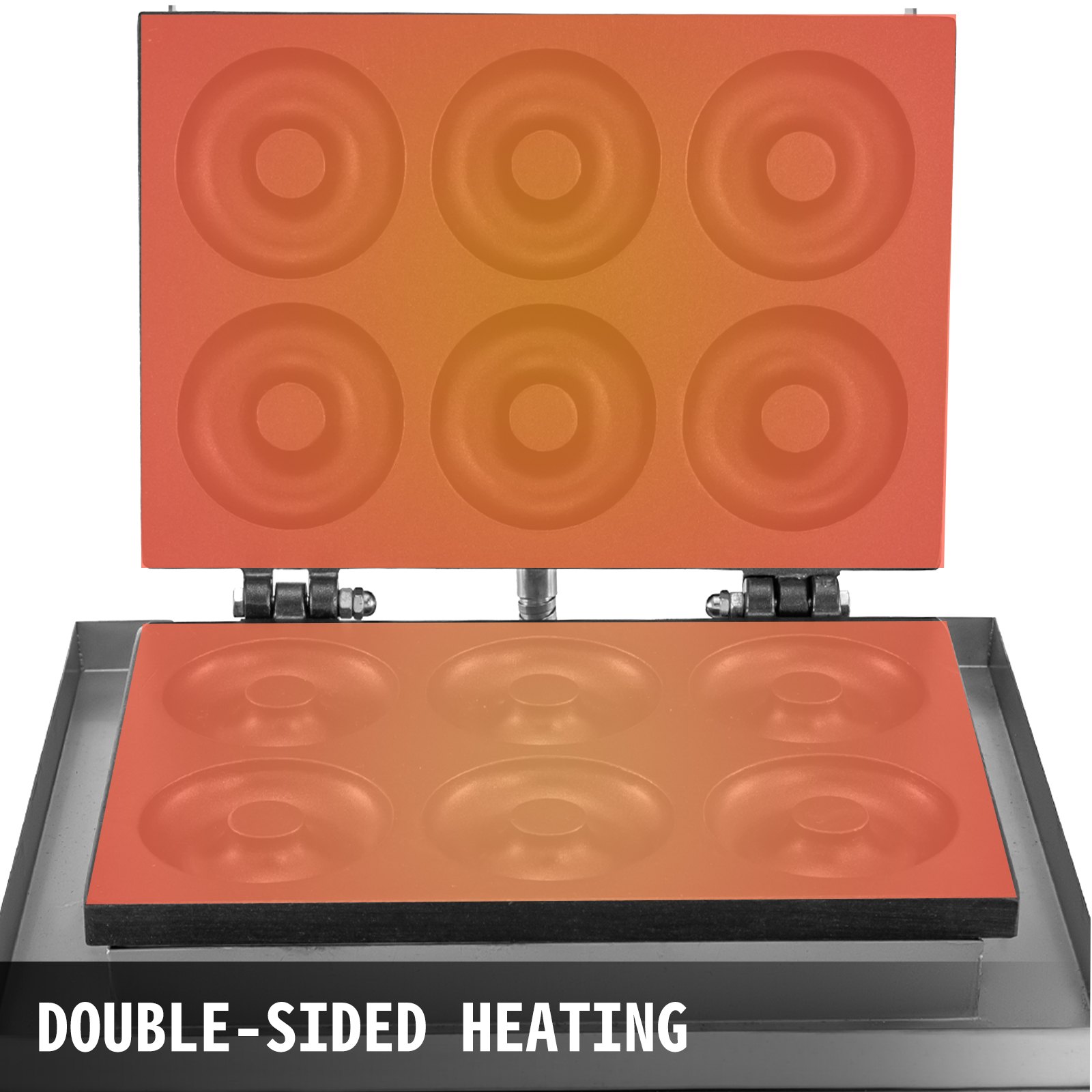 Máquina comercial para hacer donas y gofres VEVOR de 110 V, 6 orificios, calentamiento por ambos lados de 50 a 300 °C, 1550 W, antiadherente, con revestimiento de teflón para cocinas profesionales (profundidad: 0,55", diámetro: 2,95")